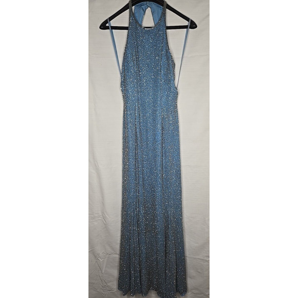 Cache VTG Maxi Dress Gown 100% Silk Blue Heavily Beaded Formal Prom Women Large - Picture 1 of 16